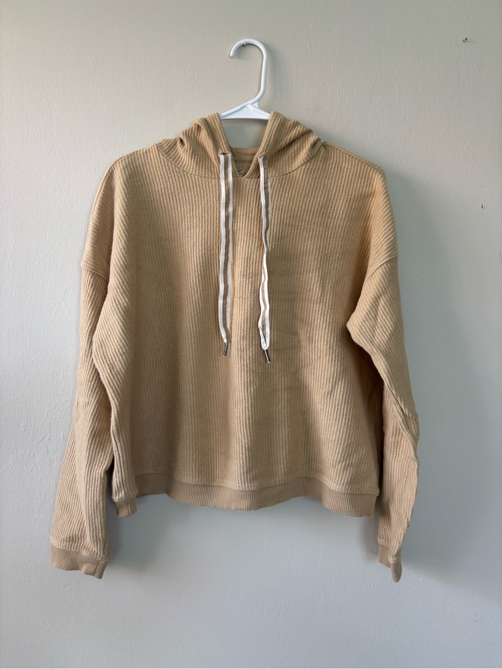 Aerie Size Small Pullover Hoodie Beige Ribbed